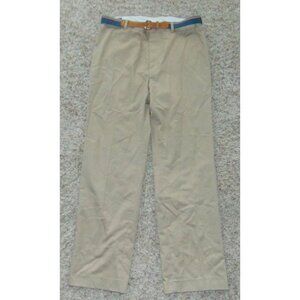 Mens Dress Pants Botany 500 34x32 Khaki Easy Care Flat Front Belted Khakis